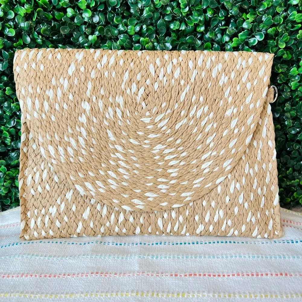 New Woven Straw Envelope Clutch Crossbody Bag | Detachable Straps | Transitional